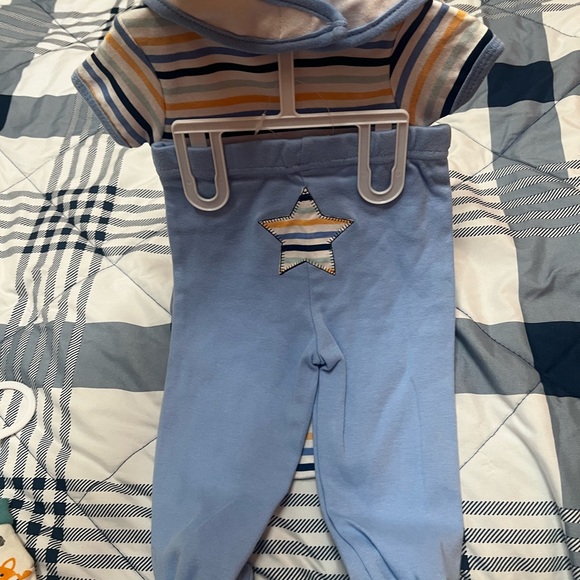Baby Bodysuit and Bib Set - Blue and Yellow Stripes - Picture 2 of 6